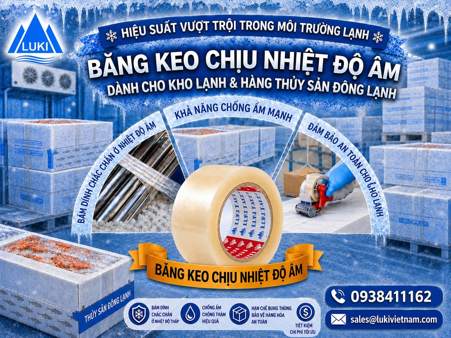 Băng keo OPP thông thường dễ bị cứng, giảm độ bám dính và bong tróc trong môi trường lạnh. Vậy làm sao để thùng thủy sản vẫn được niêm phong chắc chắn khi vận chuyển xa?